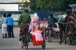 Transport einer Nonne Angeboten Nyaung-U, Bagan, Birma.