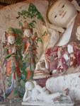 Skulpturen bemalt Kopf liegenden Buddha, Pekhon Township, Sagar, Birma.