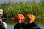 Spezielle Kopfbedeckungen junge Frauen aus ethnischen Pa-O (Karen), Sagar, Birma.