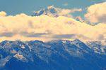 Mount Cook in den Wolken, Mount Cook Road, Canterbury, Neuseeland.