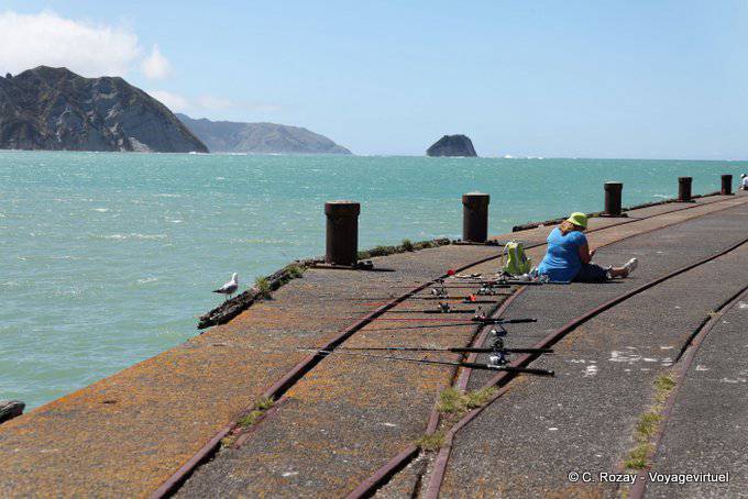 Angeln auf dem Ponton, Anaura Bay, Ostkap - Neuseeland