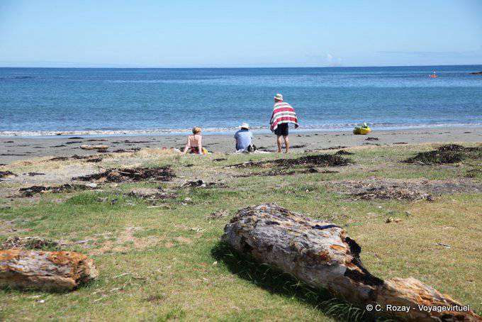 Badende am Strand, Omaio, Ostkap - Neuseeland