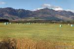 Kultur in der Ebene, Straße von Te Anau nach Lumsden, Southland, Neuseeland.