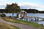 Bau am Ufer, See Te Anau, Southland, Neuseeland.