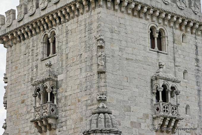 Close-up auf die Architektur des Dungeons Turm von Belém, Lissabon - Portugal