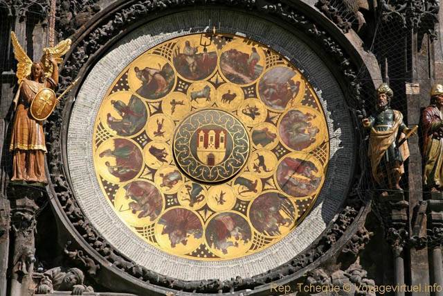 Gros plan sur le cercle zodiacal de l'horloge astronomique, Vieille-Ville, Ancien Hôtel de ville - Prag, Tschechische Republik
