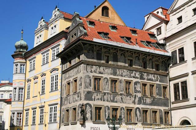 Vieille ville, vue globale de la Maison à la Minute (Dům U Minuty), Malé námestí - Prag, Tschechische Republik