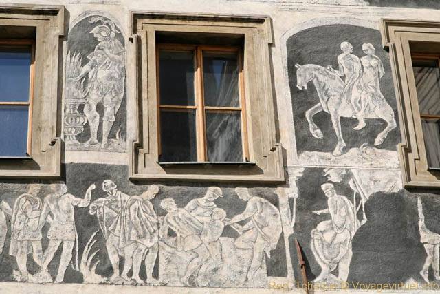 Vieille ville, scènes mythologiques, sgraffites de la Maison à la Minute (Dům U Minuty), Malé námestí - Prag, Tschechische Republik