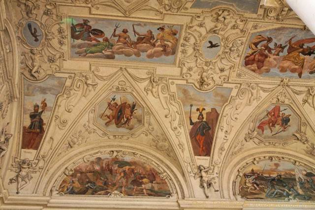 Fresques représentant la guerre de Troie par Baccio di Bianco, plafond de la Sala Terrena, Palais Wallenstein - Prag, Tschechische Republik