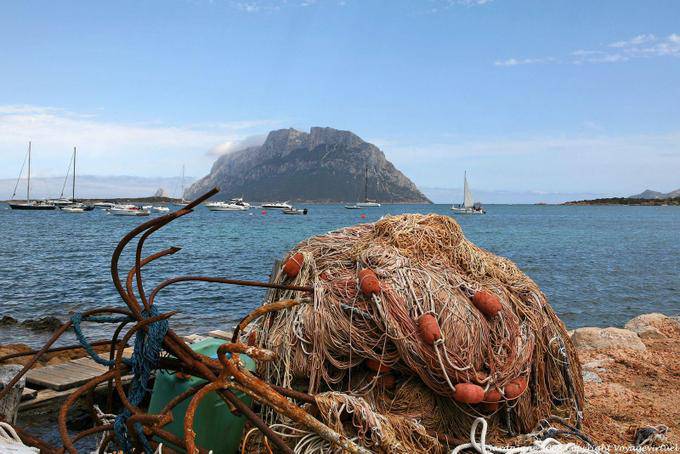 Porto San Paolo, Fischernetze mit Blick auf die Insel Tavolara - Sardinien
