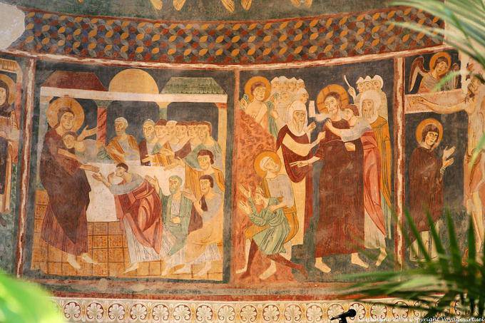 Basilica della Santissima Trinità di Saccargia, close-up auf einem Gemälde des Chores - Sardinien