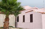 Golfo Aranci, rosa Haus und Palmen, Sardinien.