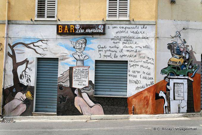 Orgosolo, Wandmalerei an der Fassade der Ziu Bar Mesina - Sardinien