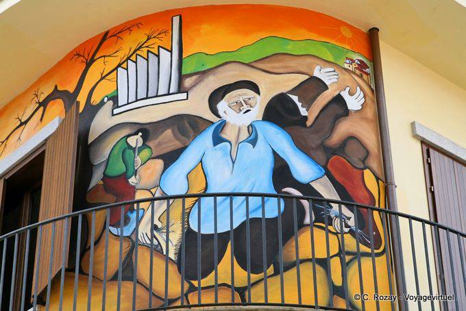 Orgosolo, Verzweiflung während der Dürre, Fresko der Biblioteca Comunale - Sardinien