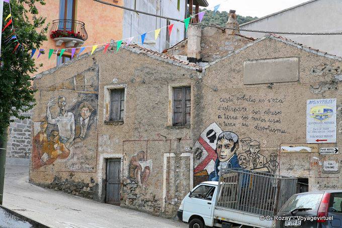 Orgosolo, Gramsci und Gewaltherrschaft über Angioy, Wandmalerei - Sardinien