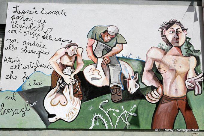 Orgosolo, die Arbeit der Züchter Pratobello, Wandmalerei - Sardinien