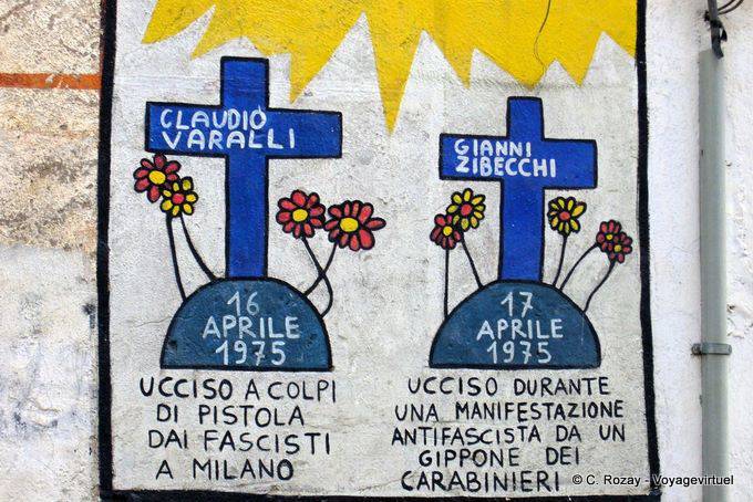 Orgosolo, Varalli Hommage an Claudio und Gianni Zibecchi, Wandmalerei - Sardinien