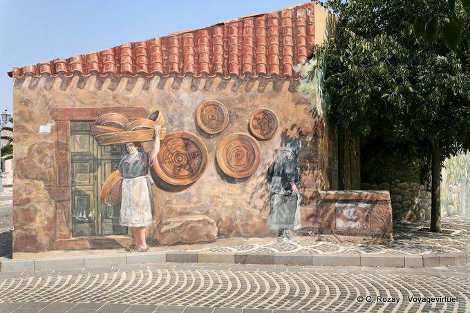 Tinnura, der Handwerker und die alte Frau, Wandmalerei - Sardinien