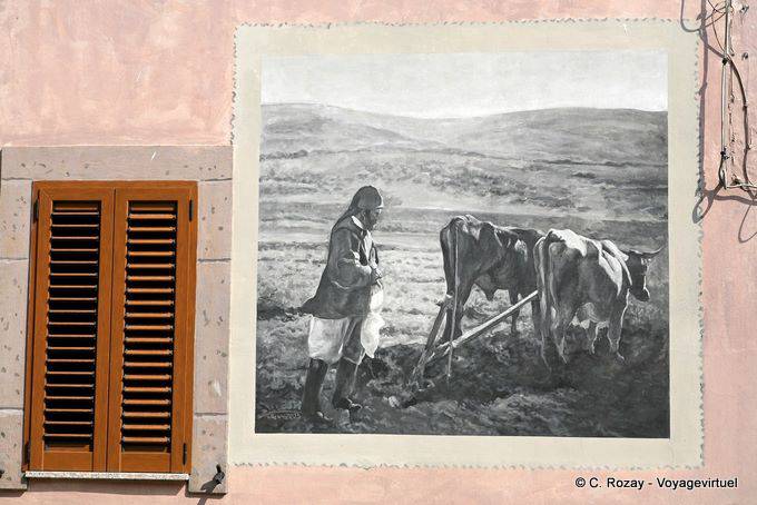 Tinnura, Pflügen Szene, schwarze und weiße Farbe - Sardinien