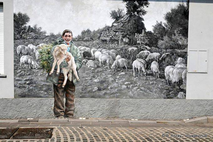 Tinnura, der Hirte und Lamm, Wandbilder und Trompe l'oeil - Sardinien