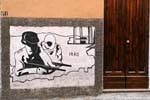 Orgosolo, der Krieg im Irak, Wandmalerei, Sardinien.