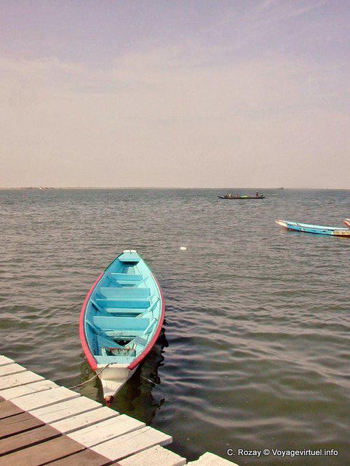 Blaues Kanu auf dem Saloum vertäut - Senegal