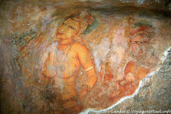 Fragment des bemalte Felsengalerie, wo die Damen von Sigiriya - Sri Lanka