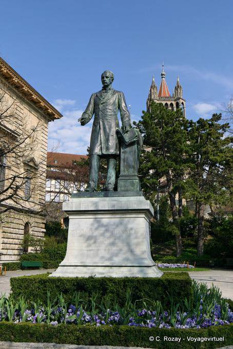 Ruchonnet Louis, genannt der Große Louis, Bronze-Statue von Alfred Lanz, Platz Madeleine, Lausanne - Die Schweiz