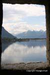 Reflexionen der Alpen Chillon, Montreux, Die Schweiz.
