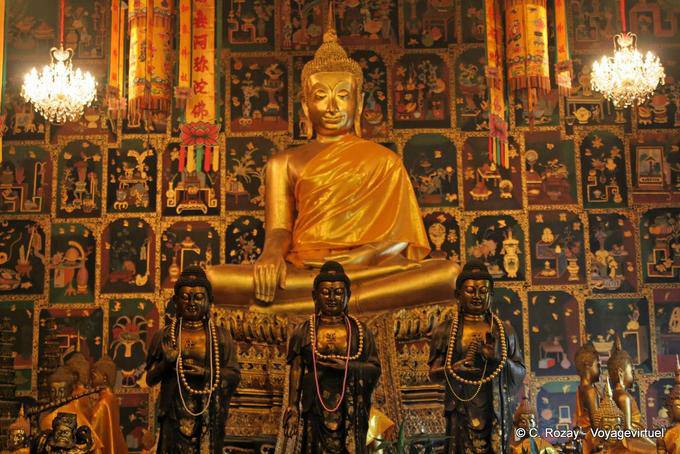 Chinesische Hintergrund Wandbilder, Wat Choeng Phanan, Ayutthaya - Thailand