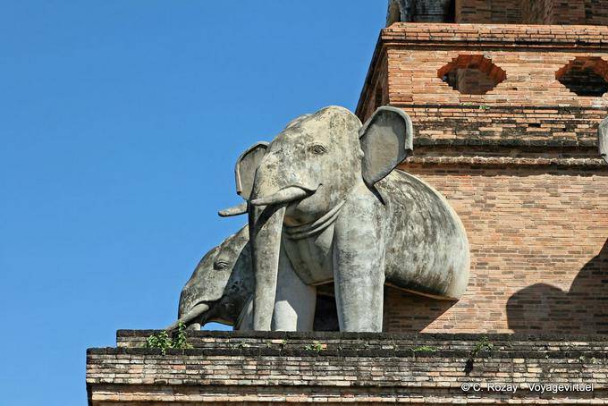 Ausgehende Elefanten Statuen Chedi, Wat Chedi Luang, Chiang Mai - Thailand