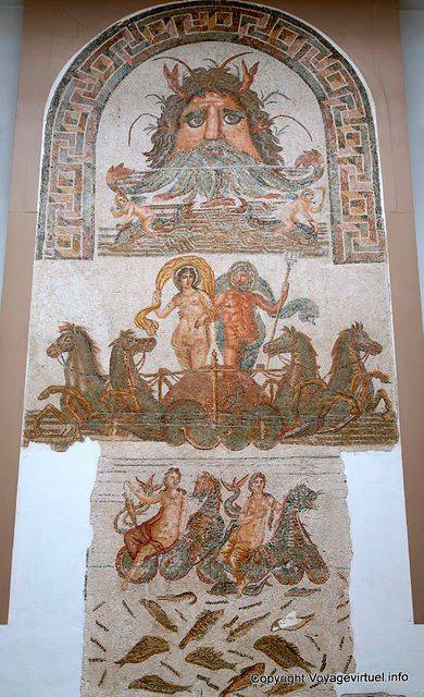 Neptune Schnurrbart und seinen Wagen, Mosaik, National Museum of Bardom - Tunesien